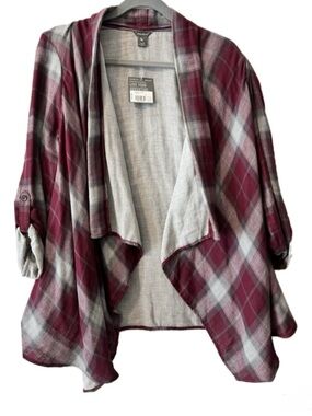 NWT Eddie Bauer Plaid Flannel Wrap Cardigan  Waterfall Open Front Cozy Fall SM